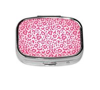 Patrón de piel de leopardo rosa brillante, Pastillero cuadrado para bolsillo o monedero, pequeño contenedor de pastillas, organizador de pastillas de viaje
