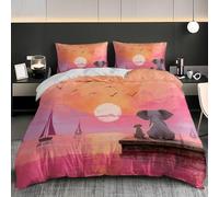 PatróN de Puesta de Sol de EnsueñO Funda Nórdica Juego De Ropa De Cama 240x220 cm Cama 150 cm Microfibra Cepillada Suave Rosa Fundas Nórdicas Cómodo y Transpirable Juego De Ropa De Cama