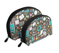 Patrón de química científica, Bolsa de Maquillaje de Concha, Monedero pequeño para Mujer, Bolsa de artículos de tocador, Bolsa de cosméticos, 2 Piezas