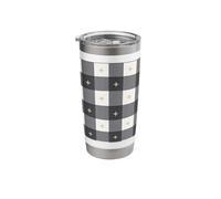 Patrón de rayas coquetas, cuadros y estrellas en negro y crema Vaso térmico de acero inoxidable de doble pared
