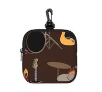 Patrón de Rock de batería Retro,Bolsa de Almacenamiento Cuadrada con Cremallera, Monedero de Neopreno, Carteras pequeñas, Monedero pequeño, Monedero