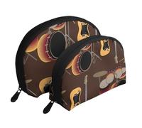 Patrón de Rock de Tambores Retro, Bolsa de Maquillaje de Concha, Monedero pequeño para Mujer, Bolsa de artículos de tocador, Bolsa de cosméticos, 2 Piezas