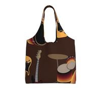 Patrón de rock de tambores retro,Bolsas de mano reutilizables, bolsas de supermercado, bolso de hombro de lona de gran capacidad