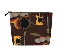 Patrón de Rock de Tambores Retro,Neceser de Maquillaje de imitación Lino, Neceser de Viaje portátil