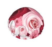 Patrón de rosas, patrón floral, rosa,Gorro de ducha, gorro de noche, gorro de baño elástico impermeable de doble capa, reutilizable para el cabello.