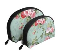 Patrón de Rosas Rojas Rosadas Elegantes Vintage, Bolsa de Maquillaje de Concha, Monedero pequeño para Mujer, Bolsa de artículos de tocador, Bolsa de cosméticos, 2 Piezas