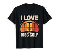 Patrón de Sol Retro Vintage con Texto «I Love Disc Golf» Camiseta gráfica económica, Hombre, Negro, XL