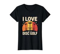 Patrón de Sol Retro Vintage con Texto «I Love Disc Golf» Camiseta gráfica económica, Mujer, Negro, XL