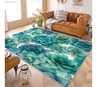 PatróN de Suculentas de Acuarela Alfombra de Franela con Base TPR Antideslizante - Lavable en la Lavadora Hipoalergénico Verde Pelo Corto Alfombra, para Salón, Dormitorio 60x90 cm