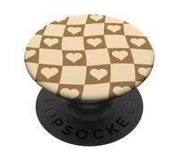 Patrón de Tablero de ajedrez corazón Ondulado Groovy Tan Beige PopSockets PopGrip Adhesivo