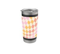 Patrón de tablero de ajedrez pastel Vintage Groovy 60s 70s 80s Retro Vaso térmico de acero inoxidable de doble pared