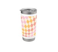 Patrón de tablero de ajedrez pastel Vintage Groovy 60s 70s 80s Retro Vaso térmico de acero inoxidable de doble pared