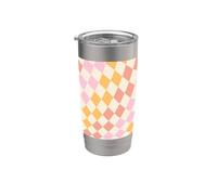 Patrón de tablero de ajedrez pastel Vintage Groovy 60s 70s 80s Retro Vaso térmico de acero inoxidable de doble pared