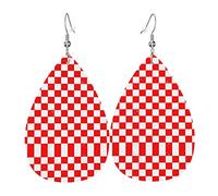 Patrón De Tablero De Ajedrez Rojo Mujer Pendientes Piel Sintética Aretes Colgantes Pendientes