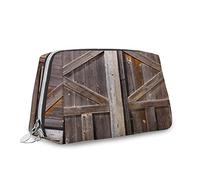 Patrón de tablero de madera, bolsa de maquillaje, bolsa de cosméticos, puerta de granero de madera vieja de granja, organizador de cuero, bolsa de maquillaje reutilizable, marrón, S, Marrón_14, Talla