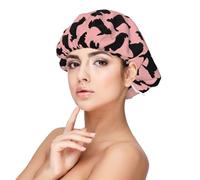 Patrón de terrier escocés rosa y negro,Gorro de dormir de satén ajustable para adultos, de seda, elástico, para dormir, para mujer
