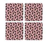 Patrón de Terrier escocés Rosa y Negro,Posavasos Cuadrados de Corcho MDF, Almohadilla para Tazas, Juego de 4 Posavasos para Bebidas