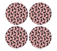 Patrón de Terrier escocés Rosa y Negro,Posavasos Redondos de Corcho MDF, Almohadilla para Tazas, Juego de 4 Posavasos para Bebidas