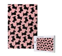 Patrón de Terrier escocés Rosa y Negro,Rompecabezas de Madera de 1000 Piezas para Adultos y Adolescentes.