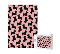Patrón de Terrier escocés Rosa y Negro,Rompecabezas de Madera de 300 Piezas para Adultos y Adolescentes.