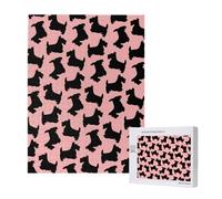 Patrón de Terrier escocés Rosa y Negro,Rompecabezas de Madera de 500 Piezas para Adultos y Adolescentes.