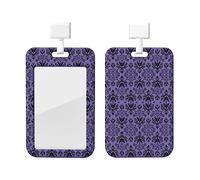 Patrón de terror sobre fondo morado Soporte para tarjeta de identificación con cordón Protector de tarjeta de identificación de plástico Soporte para tarjeta de identificación con ventana transparen