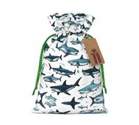 Patrón de tiburón con varios gestos, bolsa con cordón para regalos, bolsas de regalo adorables reutilizables, perfectas para joyas y mucho más