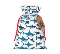 Patrón de tiburón con varios gestos, bolsa pequeña con cordón para regalos, bolsa de regalo reutilizable, para regalos de vacaciones y fiestas