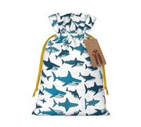 Patrón de tiburón con varios gestos, bolsa pequeña con cordón para regalos, bolsa de regalo reutilizable, para regalos de vacaciones y fiestas