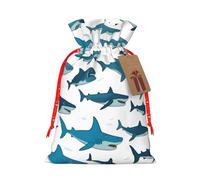 Patrón de tiburón con varios gestos, estampado de Navidad, bolsas de regalo con cordón, saco festivo, Navidad, fiesta de cumpleaños, embalaje de regalo