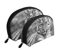 Patrón de Tigre Blanco, Bolsa de Maquillaje de Concha, Monedero pequeño para Mujer, Bolsa de artículos de tocador, Bolsa de cosméticos, 2 Piezas