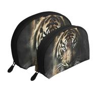 Patrón de Tigre, Bolsa de Maquillaje de Concha, Monedero pequeño para Mujer, Bolsa de artículos de tocador, Bolsa de cosméticos, 2 Piezas