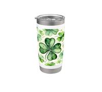 Patrón de tréboles de 4 hojas feliz día de San Patricio Lucy Irlanda mamá Vaso térmico de acero inoxidable de doble pared