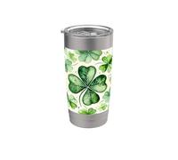Patrón de tréboles de 4 hojas feliz día de San Patricio Lucy Irlanda mamá Vaso térmico de acero inoxidable de doble pared
