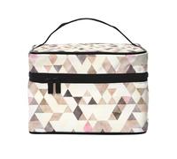 Patrón de triángulos Rosa Crema Moca Tostado Acuarela, Bolsa de Maquillaje Bolsa de cosméticos Bolsa de Aseo de Viaje portátil Estuche para lápices