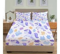 PatróN de Unicornio de Dibujos Animados Sábana Bajera Ajustable Colchones, PúRpura Suave Cómoda Transpirable Poliéster Tela Elástico en el Borde Bolsillo Profundo 30cm 2 Fundas 135x190x30cm