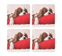 Patrón del Cavalier King Charles Spaniel,Posavasos Cuadrados de Corcho MDF, Almohadilla para Tazas, Juego de 4 Posavasos para Bebidas