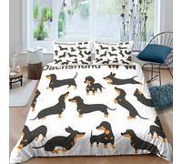 Patrón Divertido de Perro Salchicha 3D Impreso Funda Nórdica Microfibra Decoración Dormitorio Juego de Cama Suave Transpirable Single（140x200cm）
