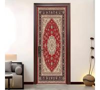 PatróN Europeo CláSico Bohemio Impermeable Papel Pintado Puerta Mural 88x200 cm Rojo Pegatina de Puerta Autoadhesiva para Dormitorio Baño Cocina y Salón Arte Decorativo de Pared