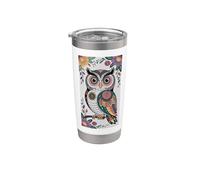 Patrón Floral Búho Boho Arte Popular Colorido Naturaleza Vaso térmico de acero inoxidable de doble pared