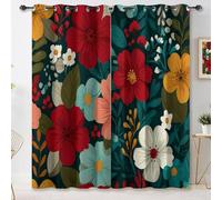 Patrón floral color oscuro decorativo Cortinas opacas con ojales 70An x 245Al cm (2 Paneles) , Multicolor cortinas térmicas que bloquean la luz y reducen el ruido para dormitorio y sala de estar