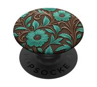 Patrón Floral con Herramientas Occidentales de Rodeo marrón PopSockets PopGrip Adhesivo