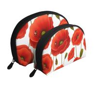 Patrón Floral de Flores de Amapola, Bolsa de Maquillaje de Concha, Monedero pequeño para Mujer, Bolsa de artículos de tocador, Bolsa de cosméticos, 2 Piezas
