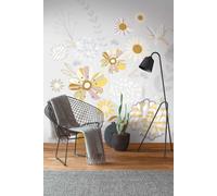 Patrón Floral Papel Tapiz Con Hierbas En Colores Claros - Gris, Amarillo, Beige