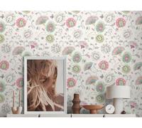 Patrón Floral Papel Tapiz En Colores Fuertes - Crema, Verde, Rosa