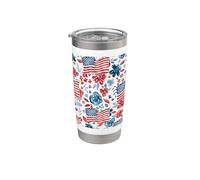 Patrón floral patriótico 4 de julio Memorial Day USA Flag Vaso térmico de acero inoxidable de doble pared