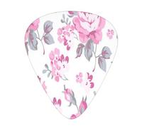 Patrón floral shabby chic rosa rosas pálidas blanco,12 púas de guitarra, 3 grosores diferentes para guitarra acústica, bajo y ukelele