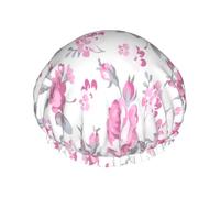 Patrón floral shabby chic rosa rosas pálidas blanco,Gorro de ducha, gorro de noche, gorro de baño elástico impermeable de doble capa, reutilizable para el cabello.