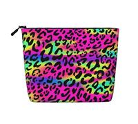 Patrón geométrico Abstracto de neón Brillante,Neceser de Maquillaje de imitación Lino, Neceser de Viaje portátil