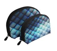 Patrón geométrico Azul Marino, Bolsa de Maquillaje de Concha, Monedero pequeño para Mujer, Bolsa de artículos de tocador, Bolsa de cosméticos, 2 Piezas